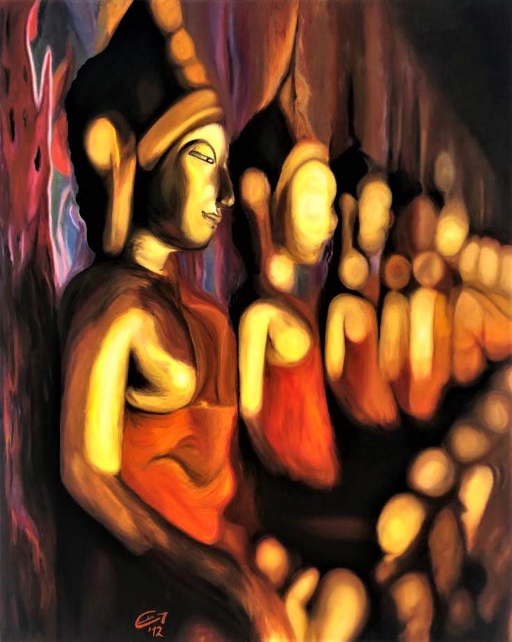 Schülerarbeit, Öl „Buddhas“